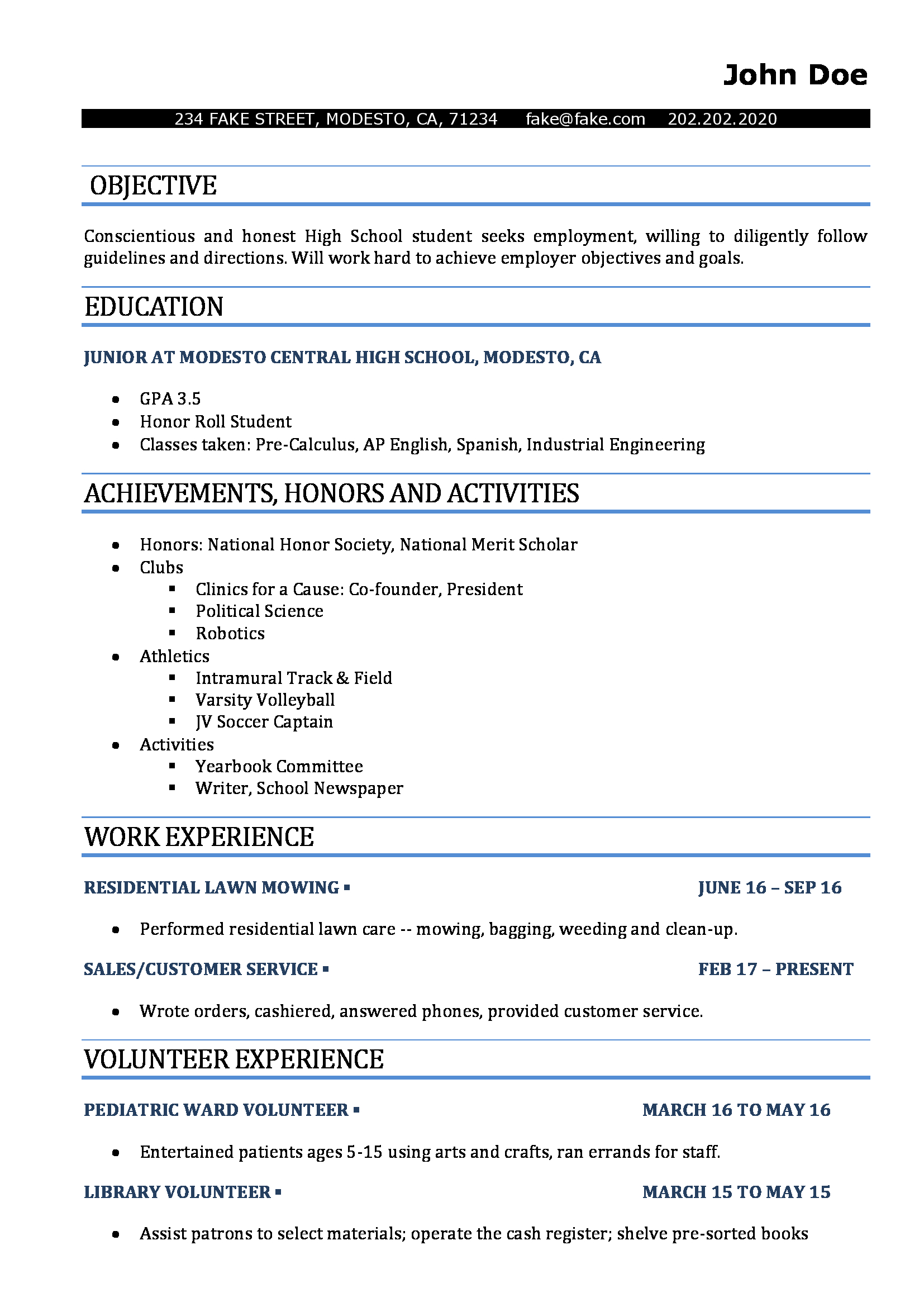 High School Resume - Resumes Perfect For High School Students High School Resume - Resumes Perfect For High School Students
