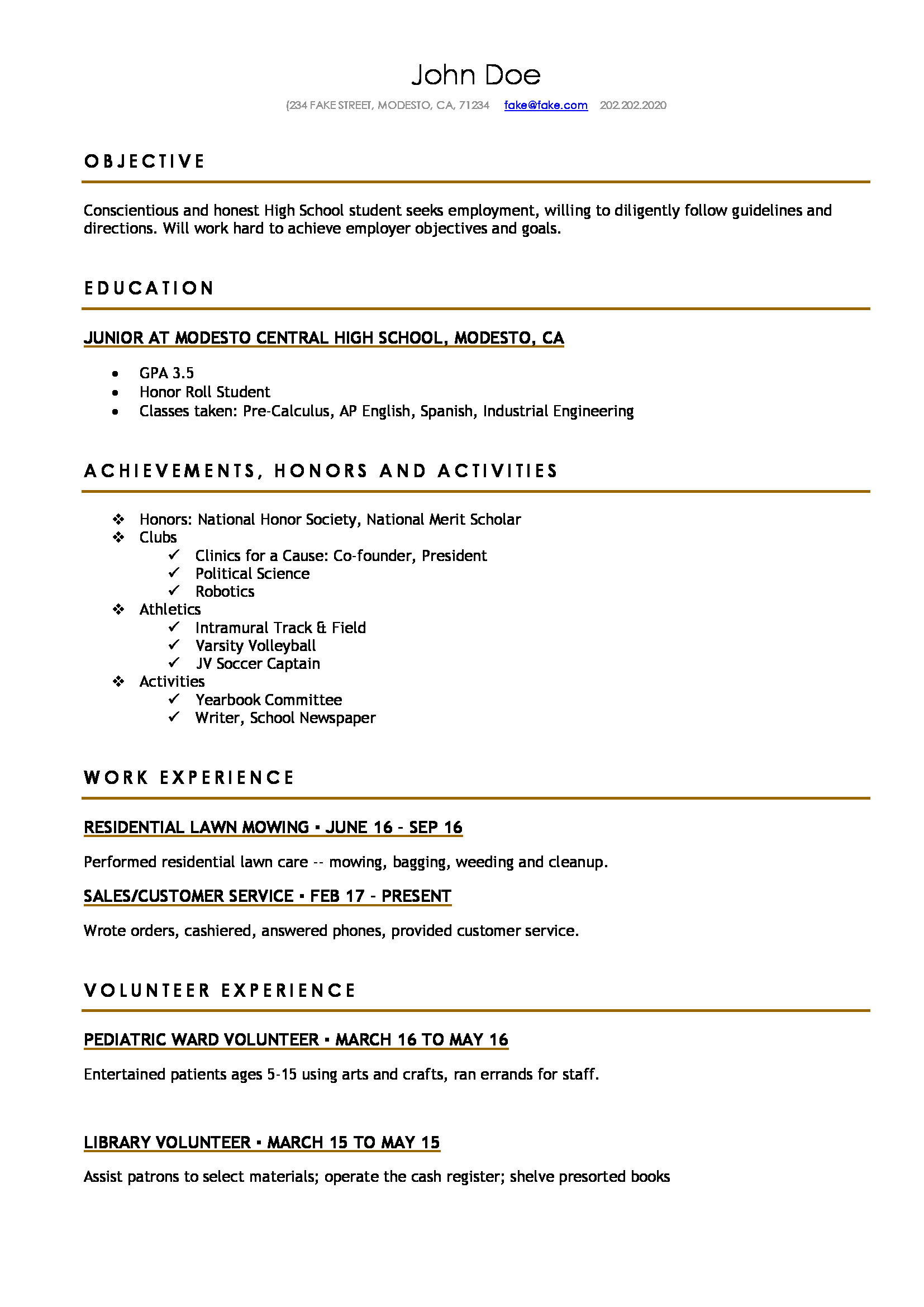 resume Resume For Inexperienced High School Student high school resume resumes perfect for students select